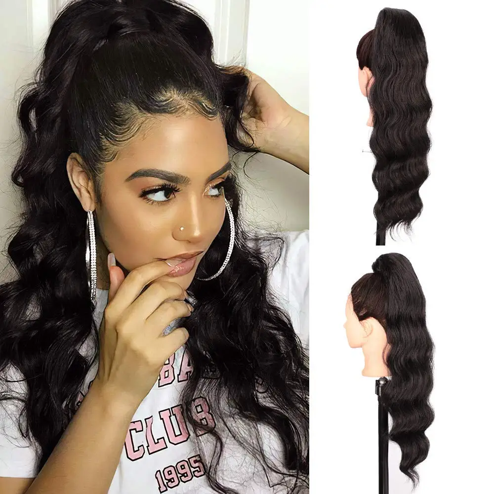 

OMG New fiber long wave ponytail 100% human natrual hair wigs comb clip in hair extensions for black woman brazilian, As our picture