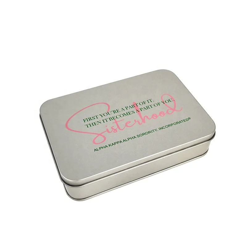 

In Stock Silver Rectangle Metal Tin Box with Custom UV Printing on Lid Top Size 160x110x35mm