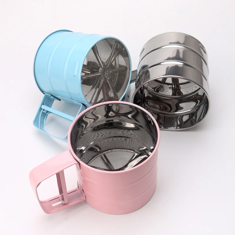

2 cup colorful squeeze sieve stainless steel sugar flour sifter for baking, Blue, pibk, green, stainless steel