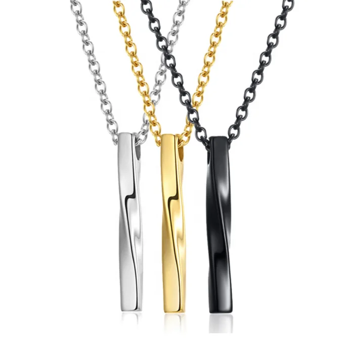 

Men Women Stainless Steel Square Twisted Column Bar Pendant Necklace