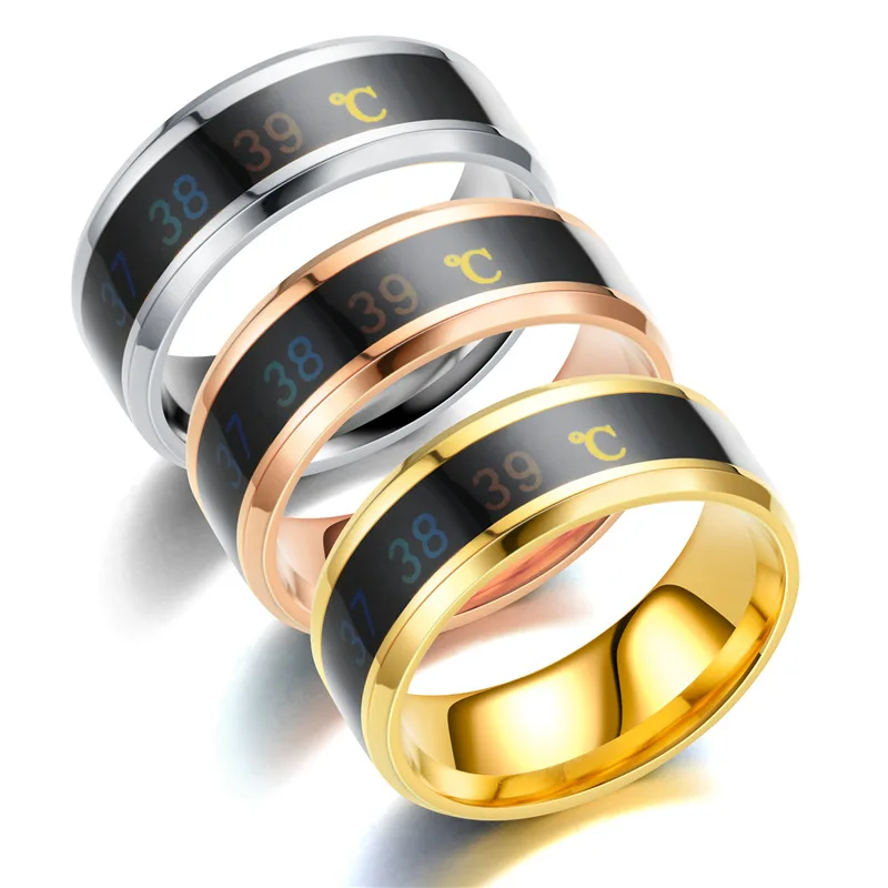 

Stainless steel body temperature smart thermochromic titanium steel couple ring, As shows