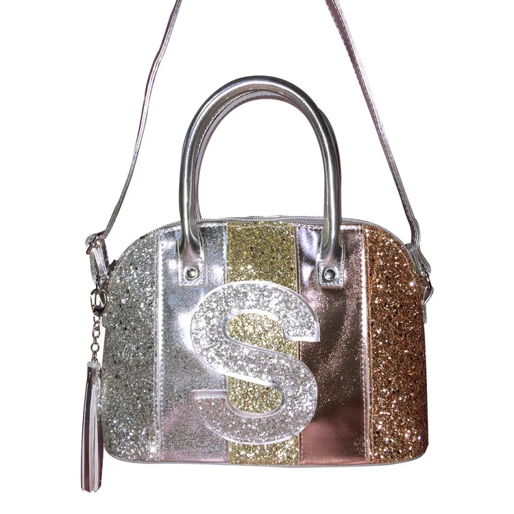 

AZB0310 China factory Hobo Bag Handbag PU leather for girl tote bags fashion tassel handbags shiny Retro future Letter bag, Silver