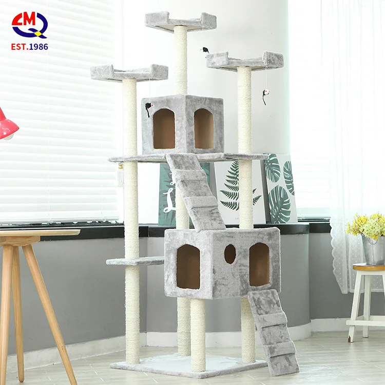 

large wooden scratch climbing tower fashion diy deluxe Cat Tree Tower Condo Play Pet Scratch Post Kitten Furniture, Picture