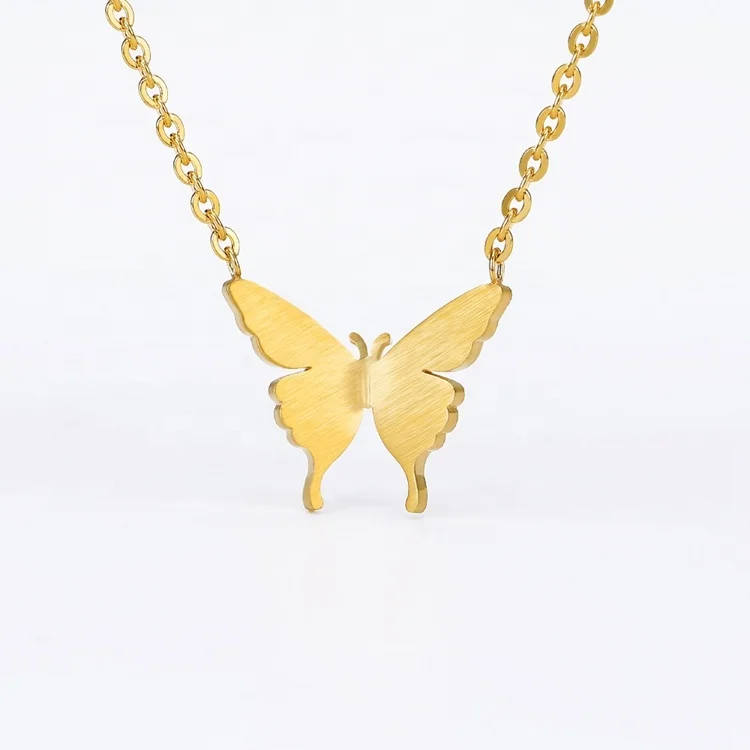 

New simple women tiny 18k gold plated stainless steel butterfly necklace