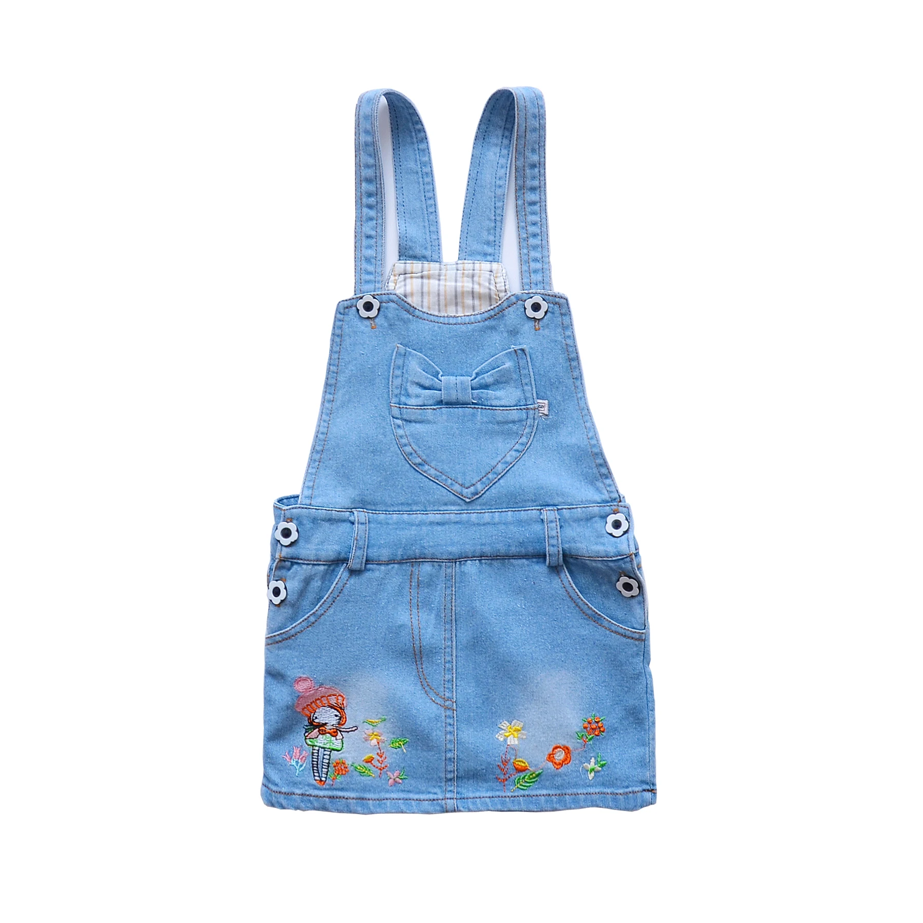 

2022 Suzhou hot selling embroidered little girl denim suspender skirt cute sweet high quality boutique kids boys girls clothing