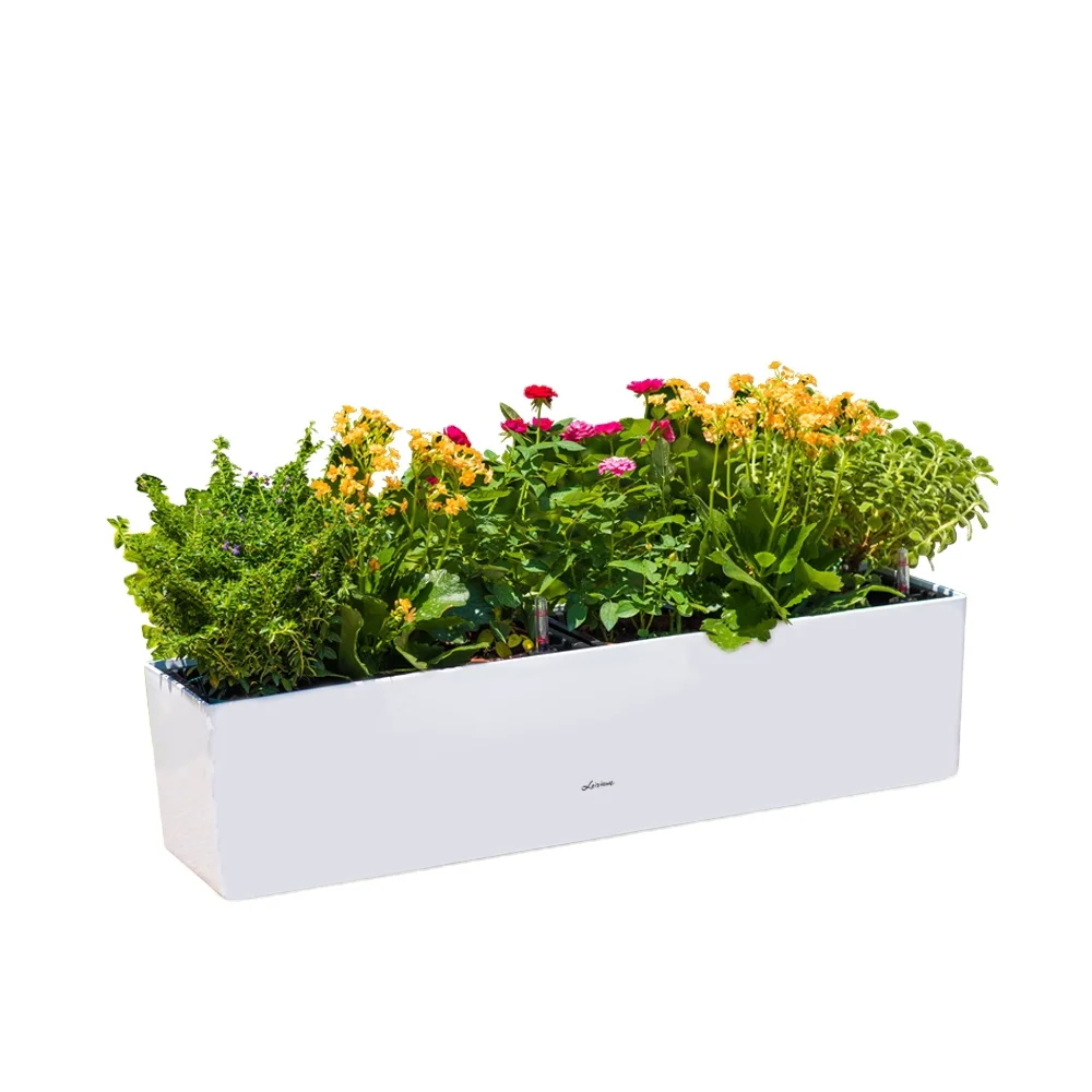 

Leizisure High Gloss Flower Pot Plastic Rectangular Street Fence Trough Planter White Window Planter Box