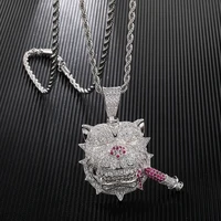 

2019 Trend Brass Iced Out Dog with Needle Pendants Necklaces For Men Hip Hop Rapper Jewelry