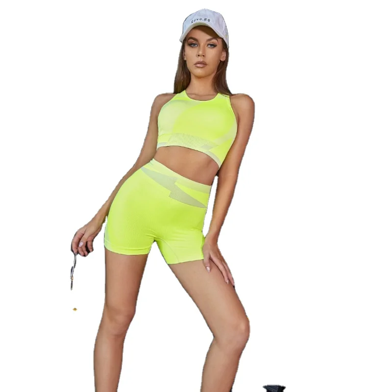 

New Fashion Yoga Bra and Seamless Boxer Shorts Custom Two Piece Tracksuit Set Wholesale Running Wear For Women