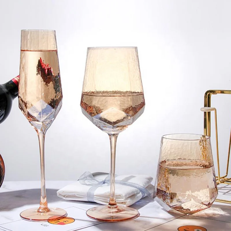 

2021 new textured wine glass amber pastel color vintage retro wine glasses wedding party decorative luxury crystal wine glasses