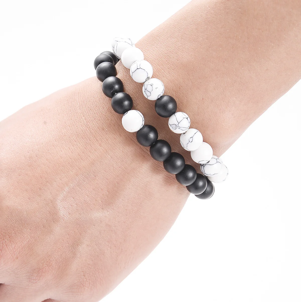 

Jewelry Frosted Gemstone Two-Piece Beaded Set Chain Bracelet, Picture shows