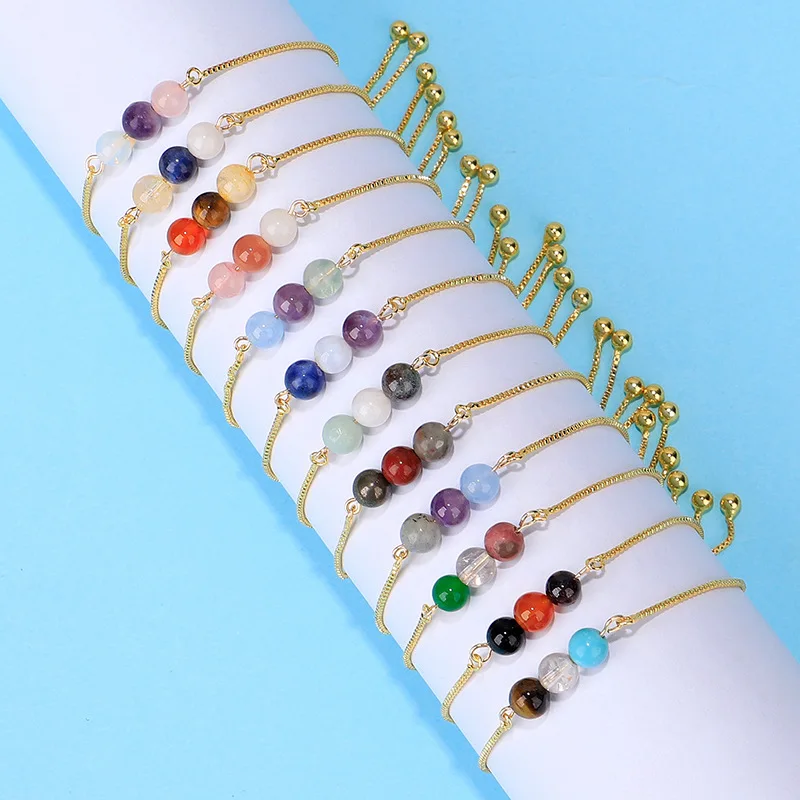 

Charm Jewelry Crystal Amethyst Moonstone Beaded Bracelet Gold Colors Box Chain12 Zodiac Sign Bracelet For Women