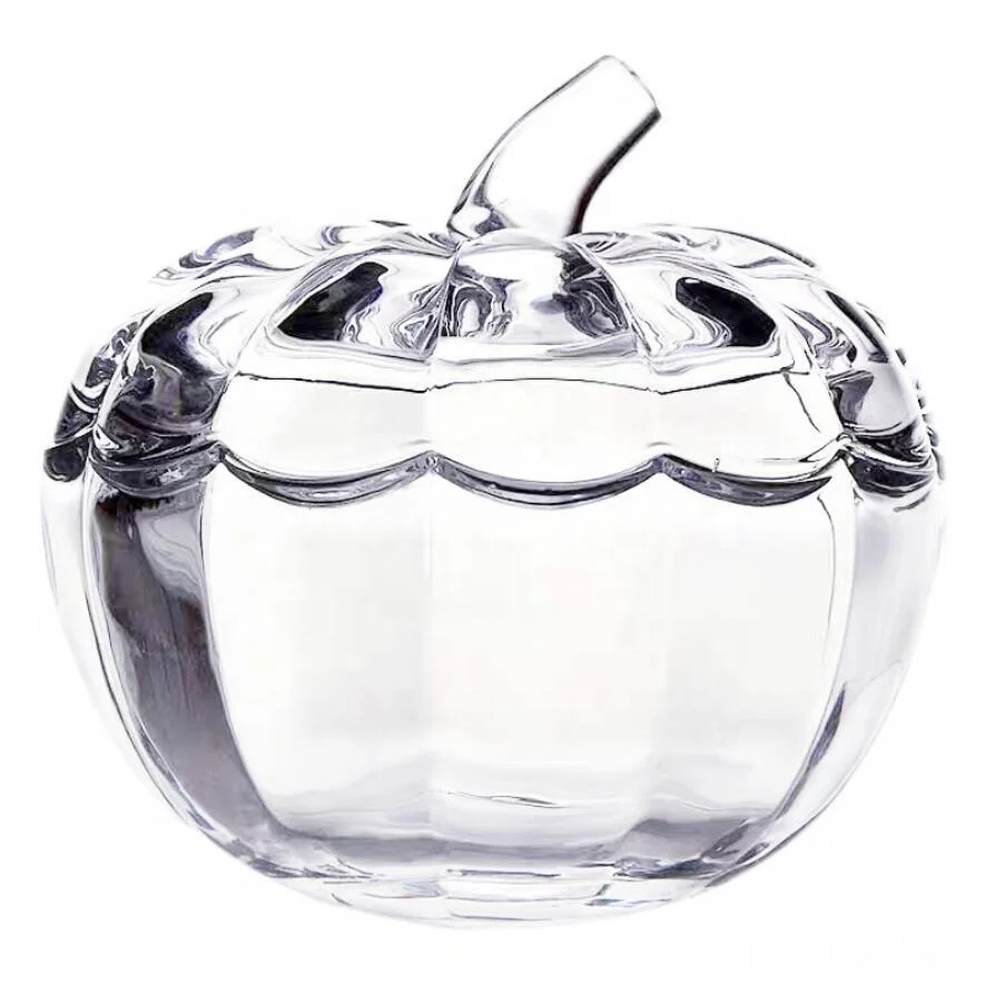 

Cheap Home Decor Halloween Clear Pumpkin Shape Glass Candy Jar with glass lid