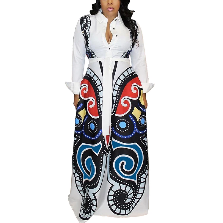 

Wholesale One Piece Long Sleeve Maxi Printed African Design Sexy Dresses, Shown