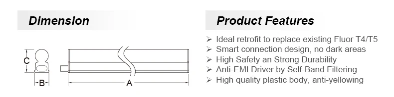 T5 PC Integrated LED Tube Lamp For Supermarket