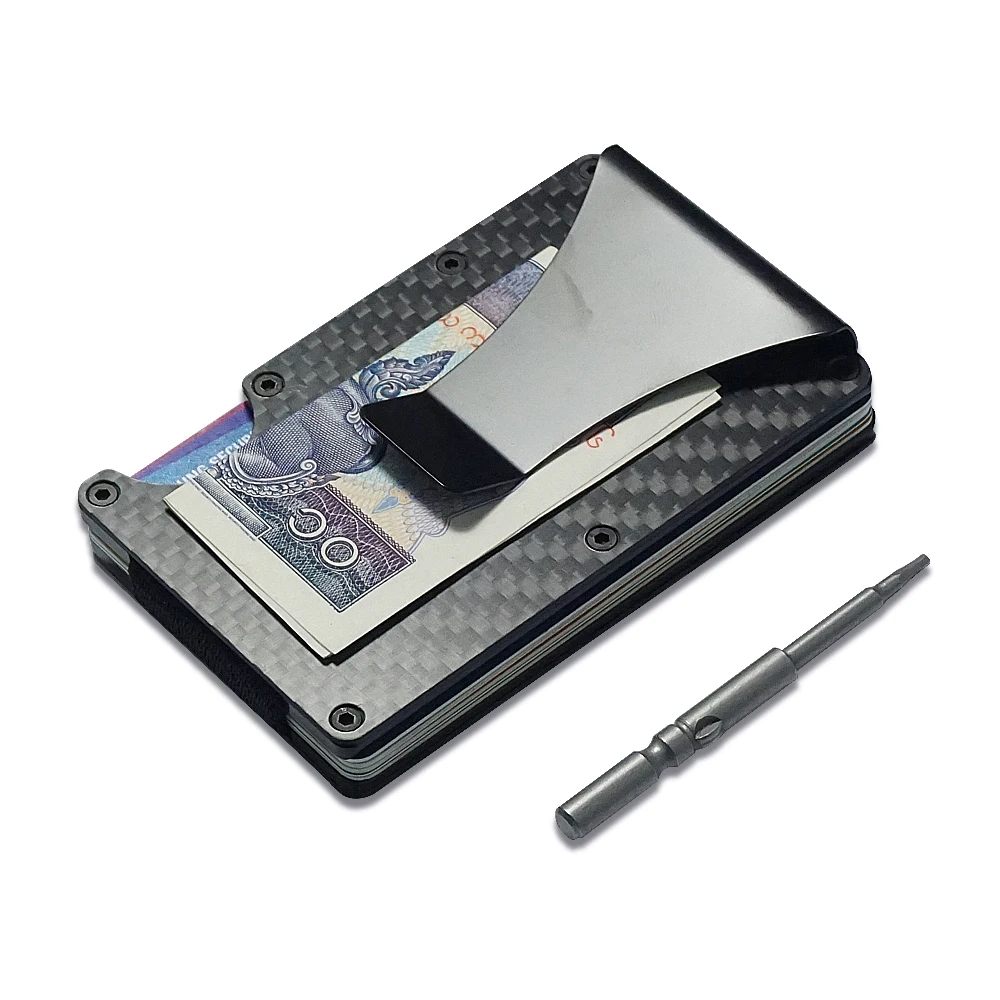 

Credit card holder rfid blocking slim carbon fiber wallet with money clip