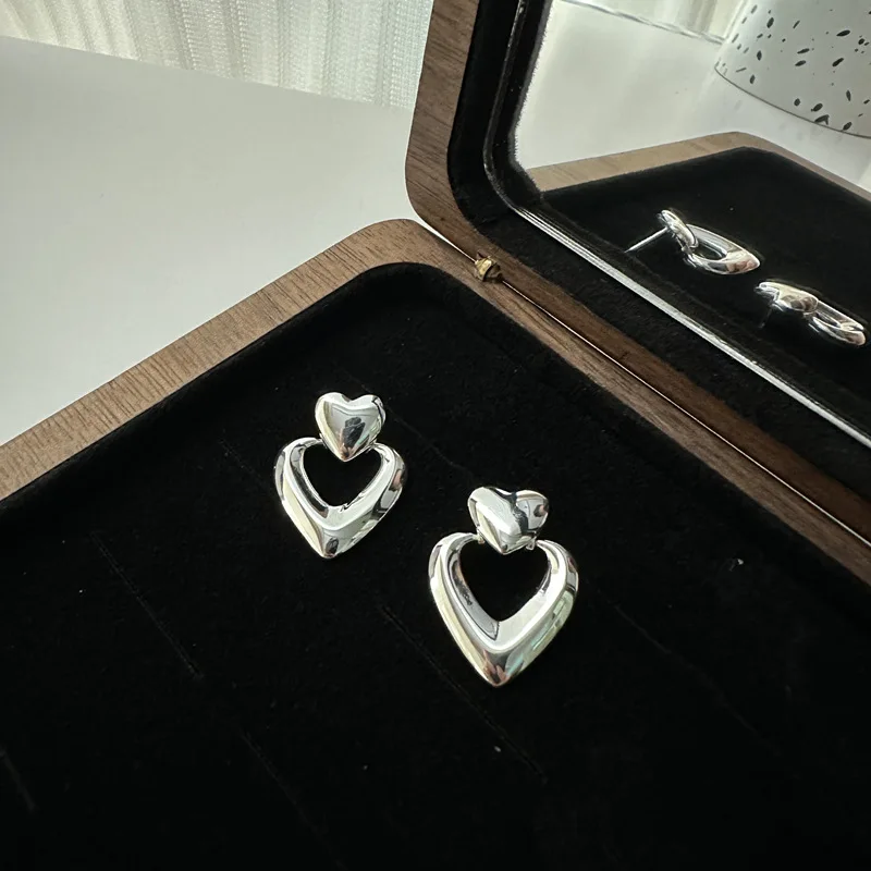 NEW Wholesale Fashion High Quality Jewelry 925 Sterling Silver Double Layer Heart Gold Plated Stud Earring Jewelry for Women