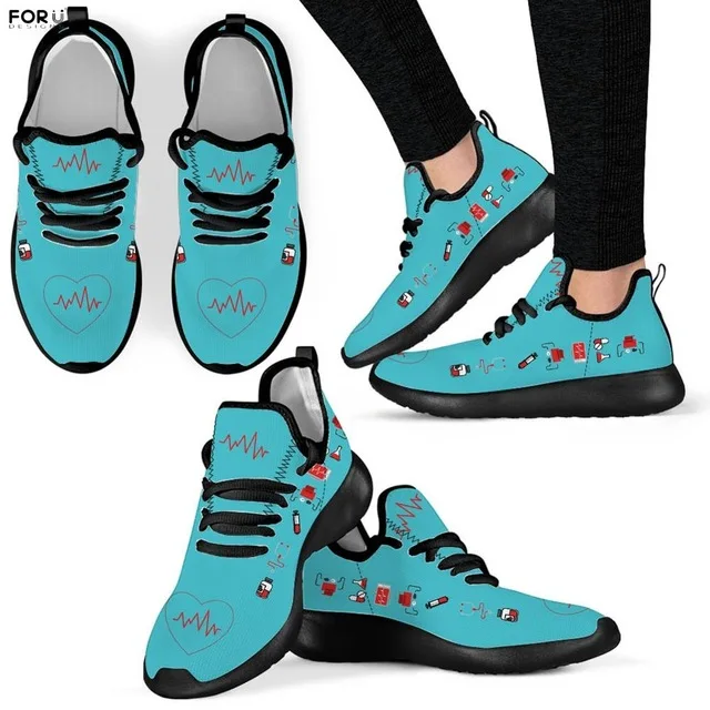 

Nurse Heart Beat Print Woman Flats Shoes Comfortable Knitting Sneakers Women Spring Autumn Lace Up Lady Footwear, Customized
