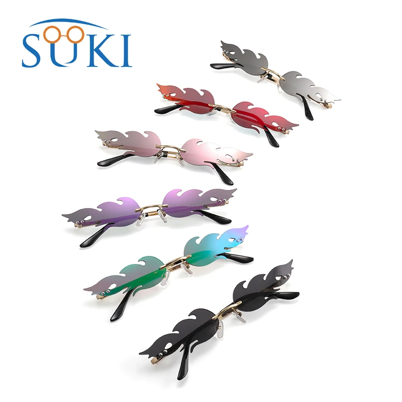 

Ladies Fire Flame Sunglasses Women Brand Designer Rimless Sunglasses, 8 color choose