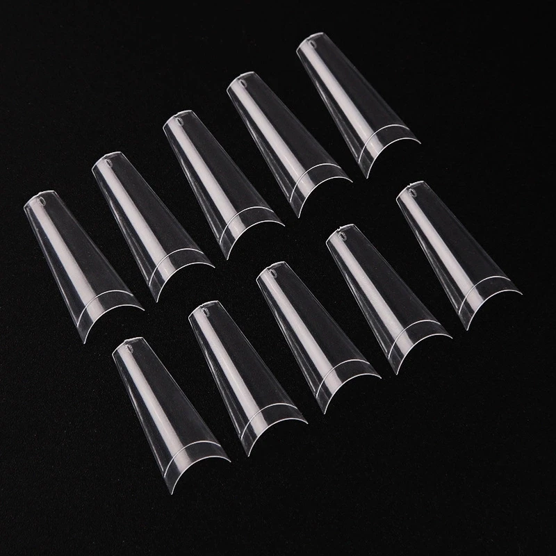 

High quality acrylic design natural clear half cover french coffin nail tips
