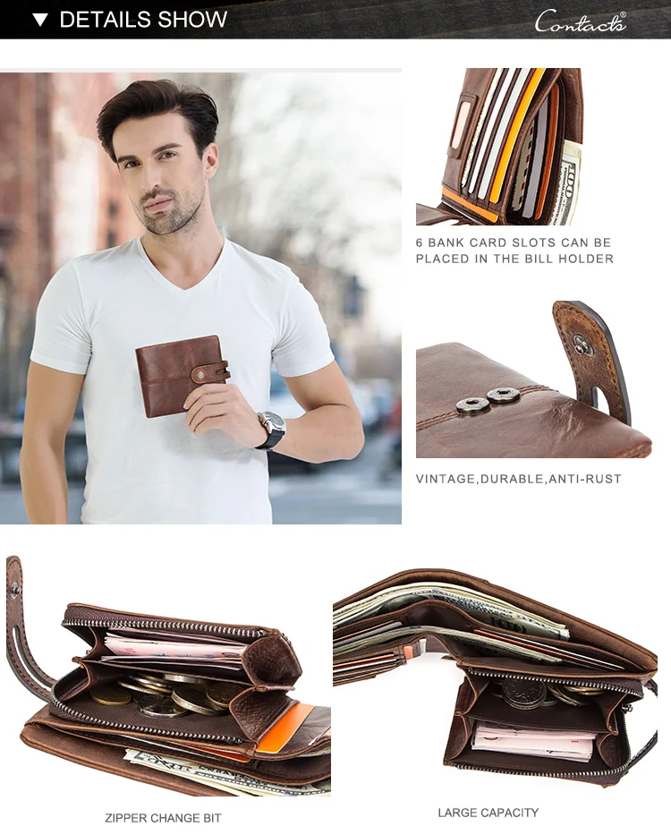 Contact's Genuine Leather Wallet for Men RFID Blocking Bifold with Coin Pocket