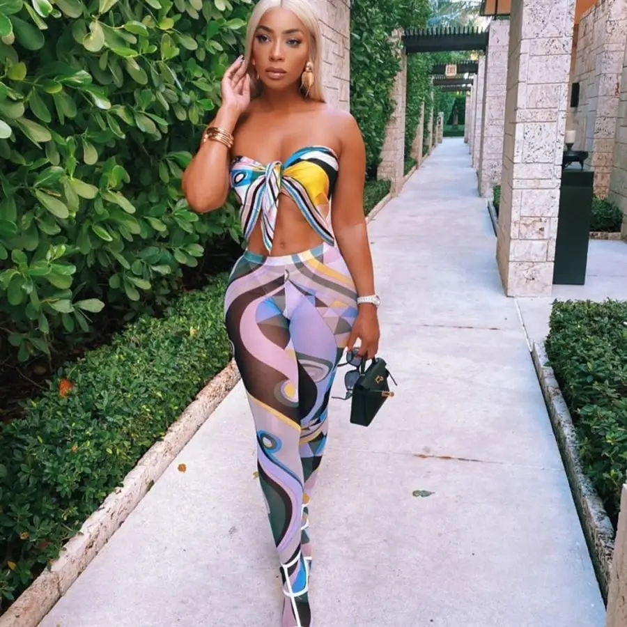 

2021 Hot Sexy Mesh Streetwear Trousers Female Y2K Style Print Foot Pants For Women's Skinny Body-shaping