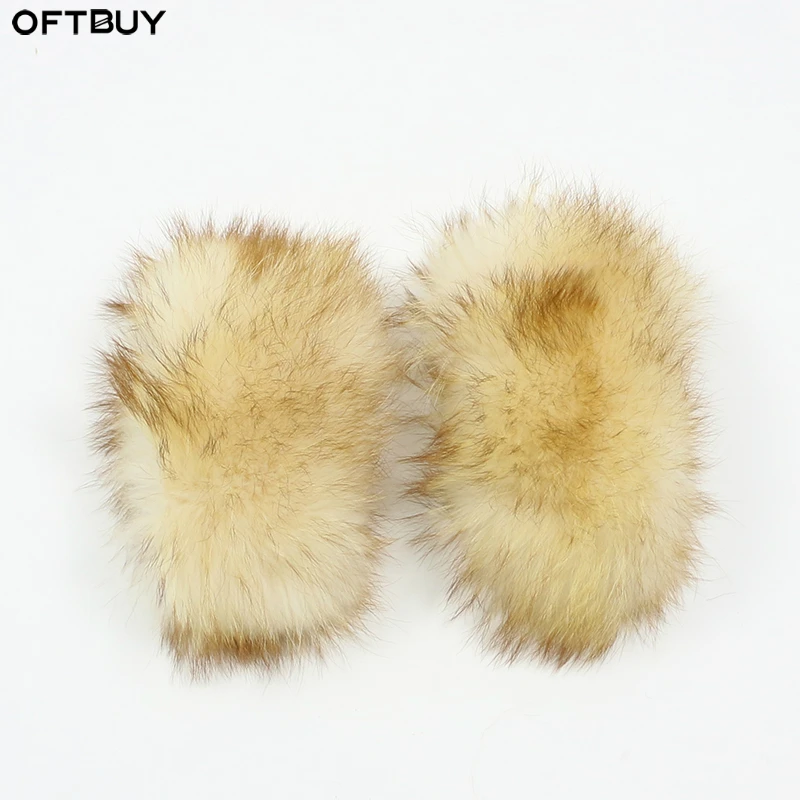 

OFTBUY 100% Real Fur Cuffs Big Natural Raccoon Fur Fox Fur Winter New Fashion