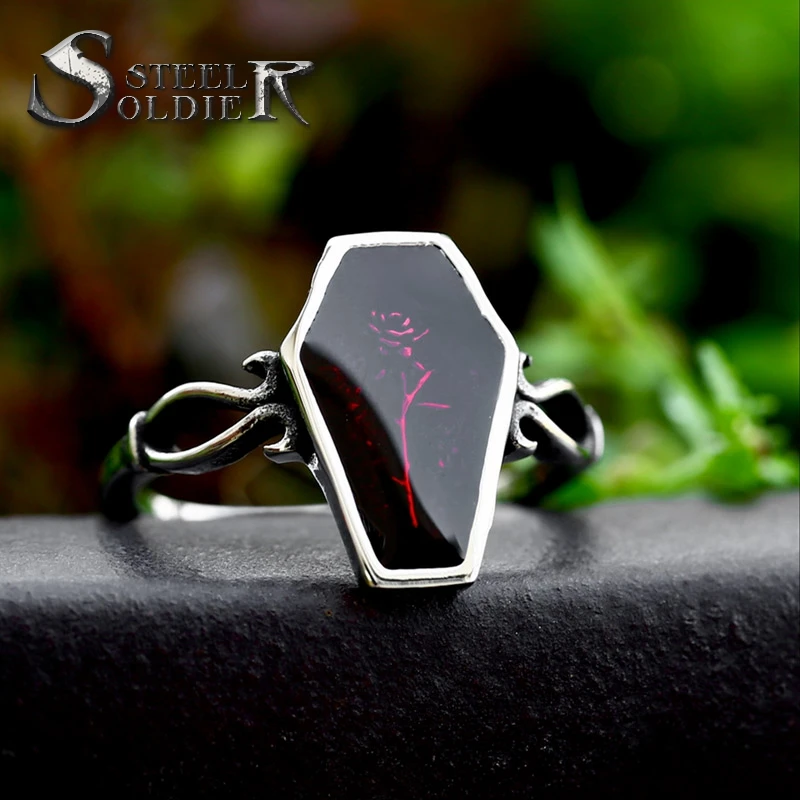 

SS8-1067R 2023 New Design Stainless Steel Coffin Flower Ring Resin Ring Women Ring Accessories Cool Boy Gift Biker Jewelry