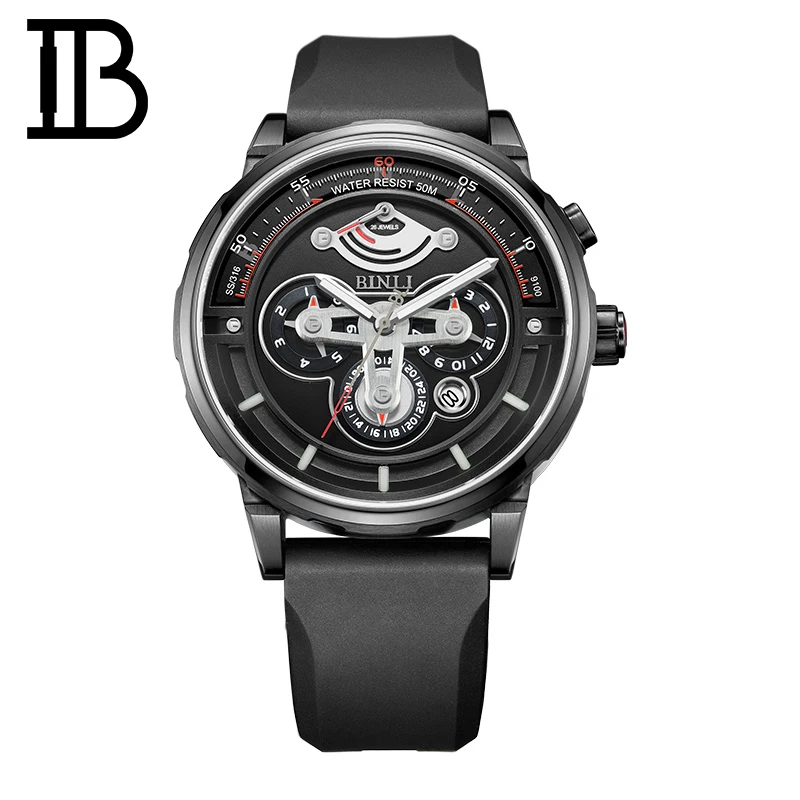 

Latest High End Fashion Manufactory Custom Multifunctional Waterproof Rubber Strap Stainless Steel Mechanical Men Wrist Watch