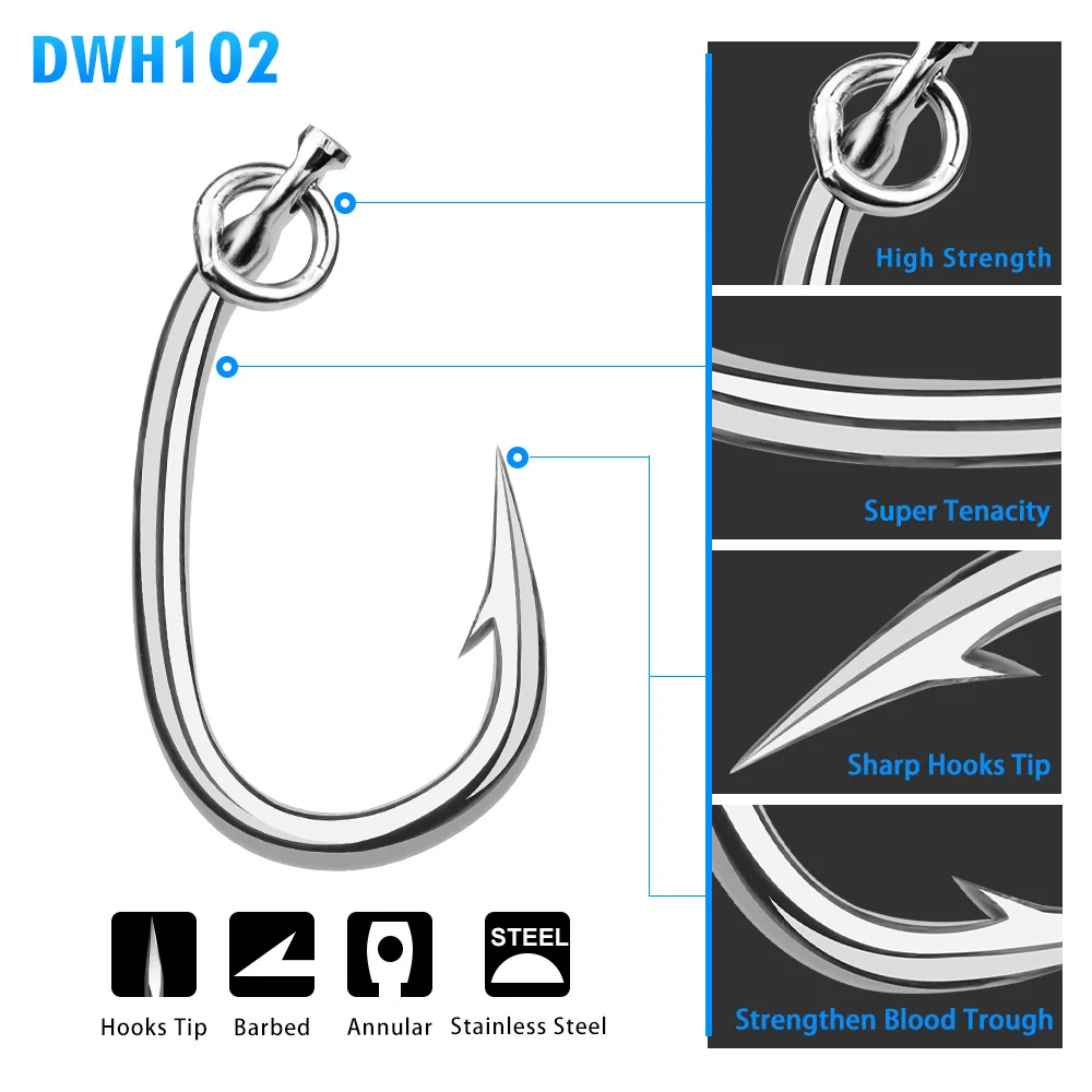 

NEWMAJOR DWH102 10/0#-16/0# Saltwater Fishing Hook 20pcs Tuna Hook Model stainless steel fishhook high-carbon fishing hooks