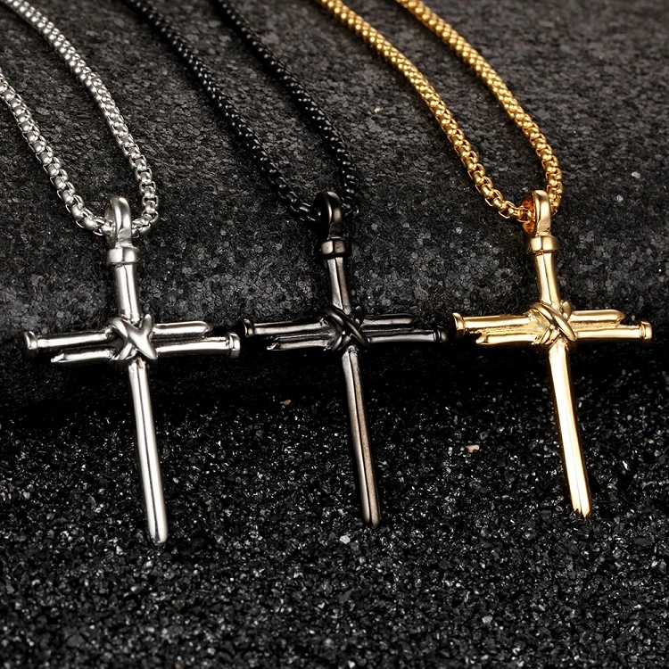 

G200 Personalized Stainless Steel Gold Silver Black Nail Cross Pendant Necklaces Jewelry Nail Crosses Women Men's Necklace