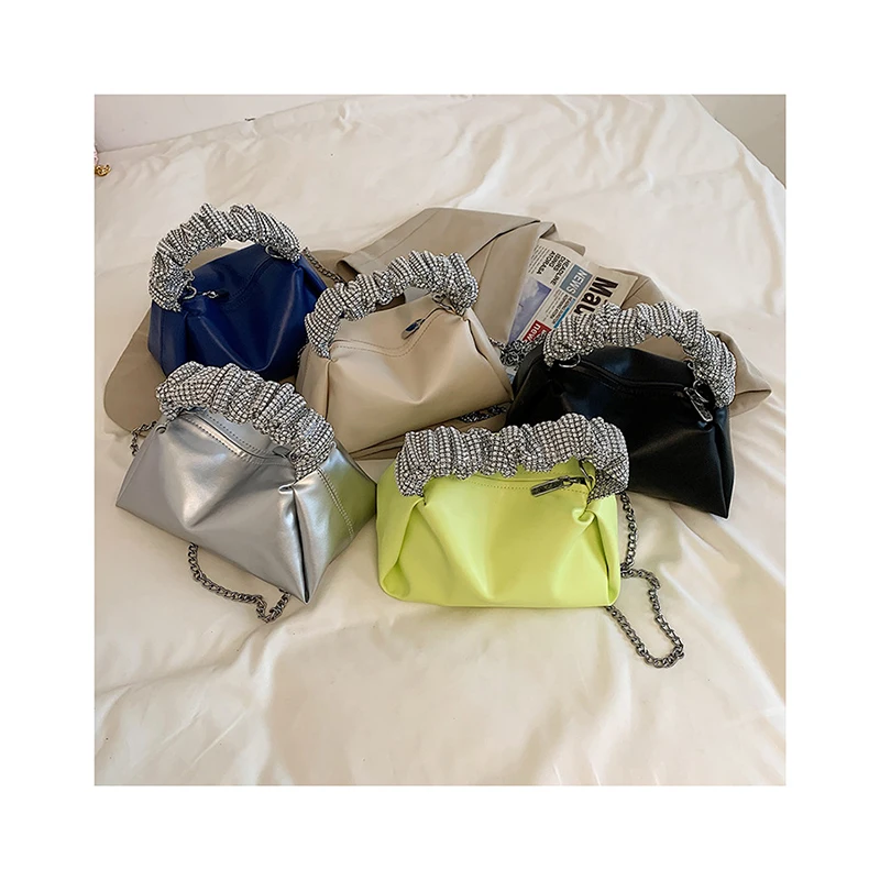

Summer Solid Color PU Leather Messenger Bags Luxury Rhinestone Designer Female Handbags Fashion Women Chain Purse Bolsa Feminina