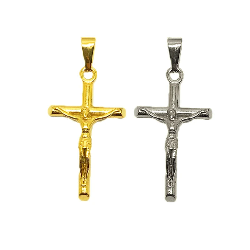 

Hot sale 18k gold cross crucifix pendant religious necklace stainless steel jewelry with jesus cross pendant