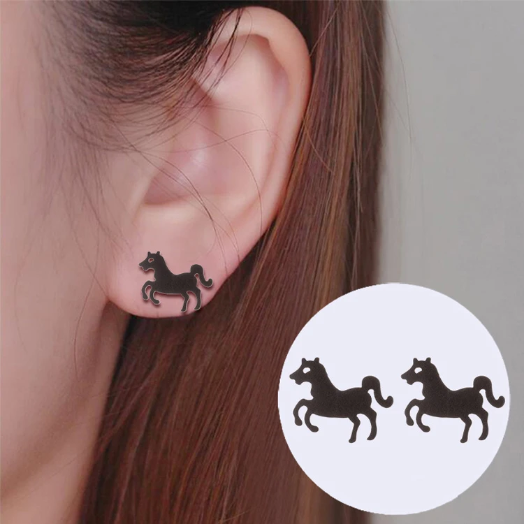 

Wholesale Custom Cute Gold Plated Animal Stud Earrings Stainless Steel Horse Earrings, Picture
