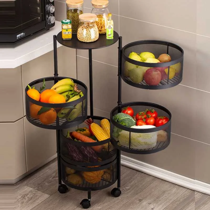 

Floor-mounted multi-layer rotatable kitchen vegetable multi-functional sundries vegetable and fruit storage rack