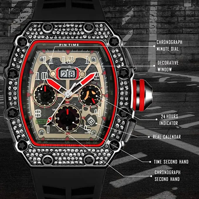 

OEM Luxury Model Diamond Cruncher Mens Custom Logo White/Black Rubber 18k Gold Watches Quartz Watch, Black,rose gold,gold and silver