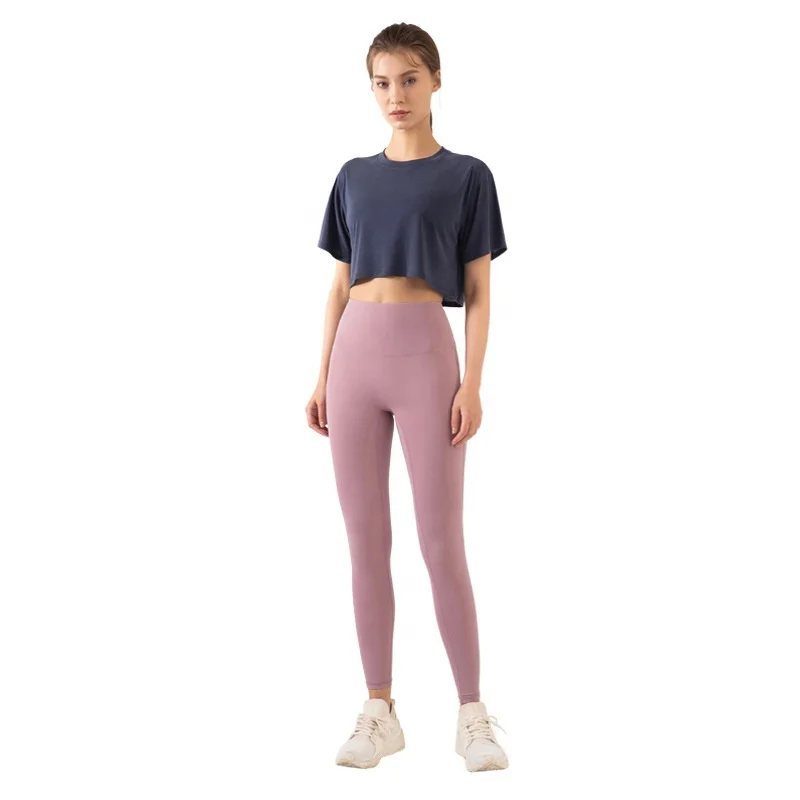 

2021 Breathable Crop Top Trendy Versatile Short Sleeve Pants Whole Sale Legging Women Sport Wear Two Piece Track Suit Yoga Set, Navy blue and violet, light pink and light gray or custom color