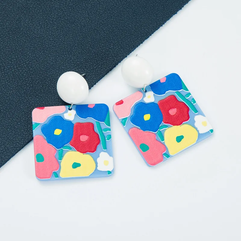 

Cheap wholesale Abstract art style geometric printed resin earrings female literary fan Bohemian earrings