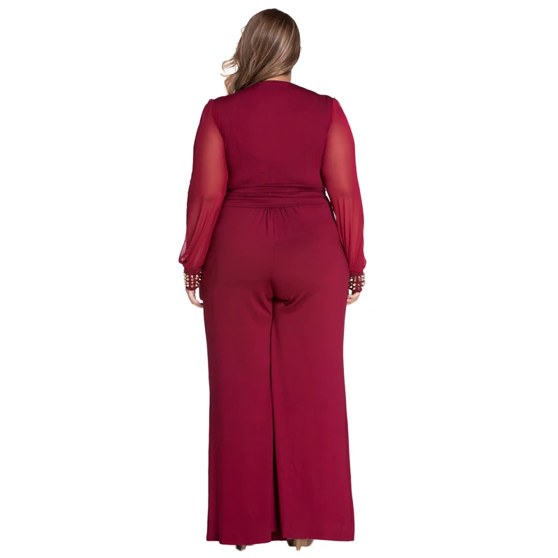 
Wholesale Black Embellished Cuffs Long Mesh Sleeves Woman Jumpsuit 2020 