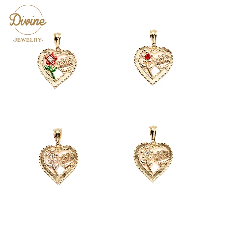 

Wholesale custom tricolor rose butterfly for women's 18k gold heart necklace pendant