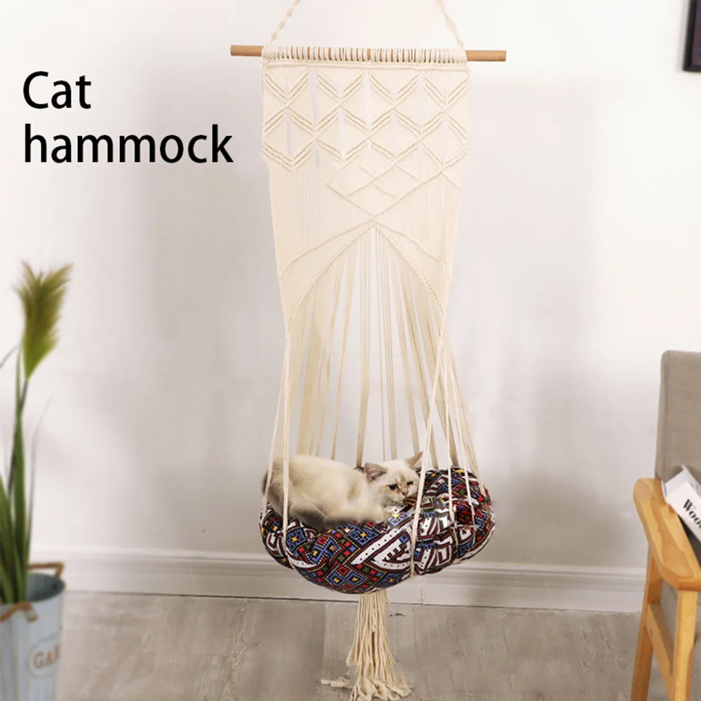 

Pet supplies Soft and breathable hand-woven swing cats hammock, Creamy-white
