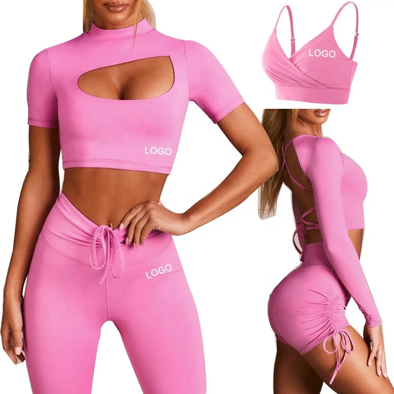 

5PCS Seamless Women Yoga Set Workout Sportswear Gym Fitness Long Sleeve Crop Top High Waist Leggings Sports Suits