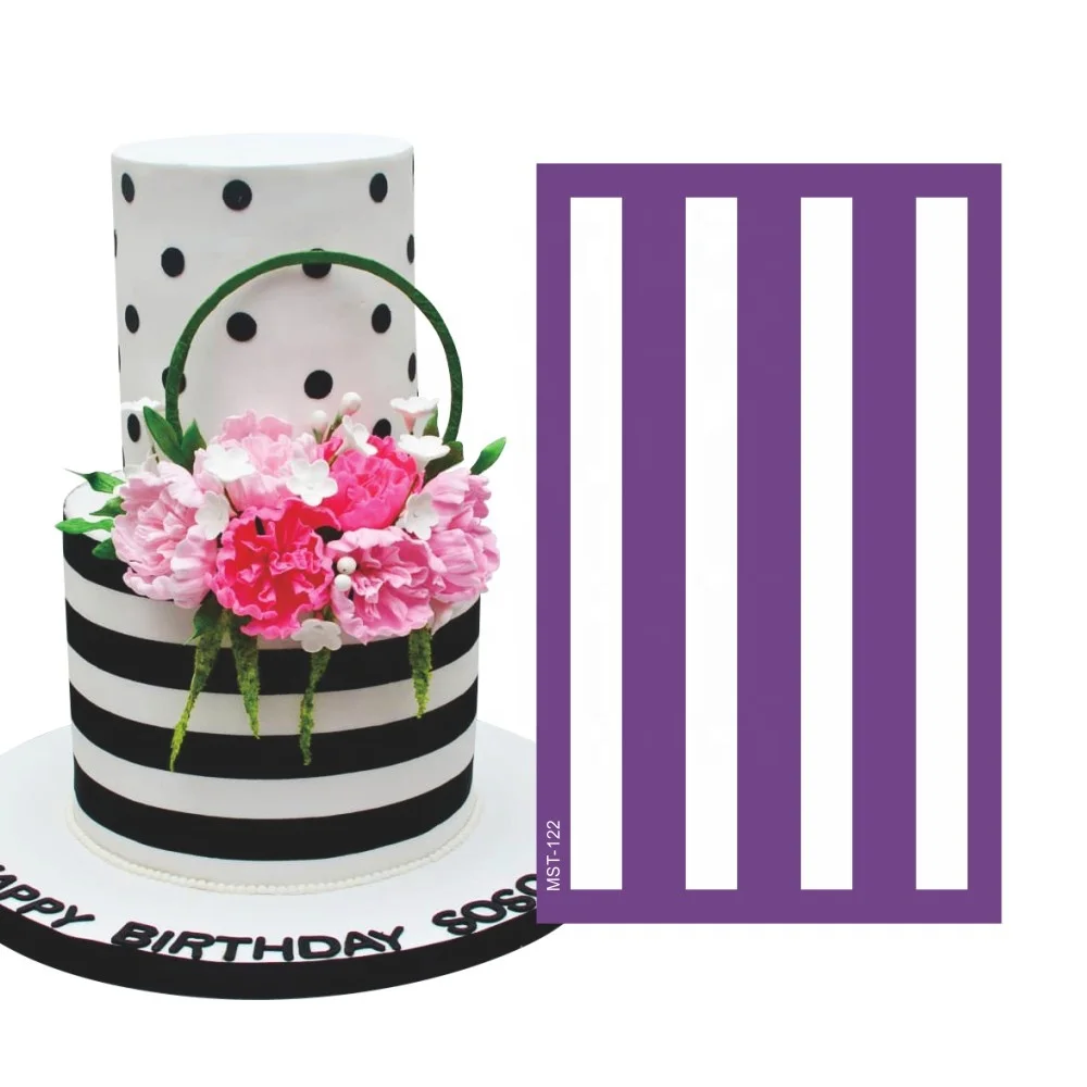 

AK Stripe Cake Mesh Stencils for Royal Icing Lace Stencils Mat Fondant Cake Decorating Tools Cookie Stencil MST-122