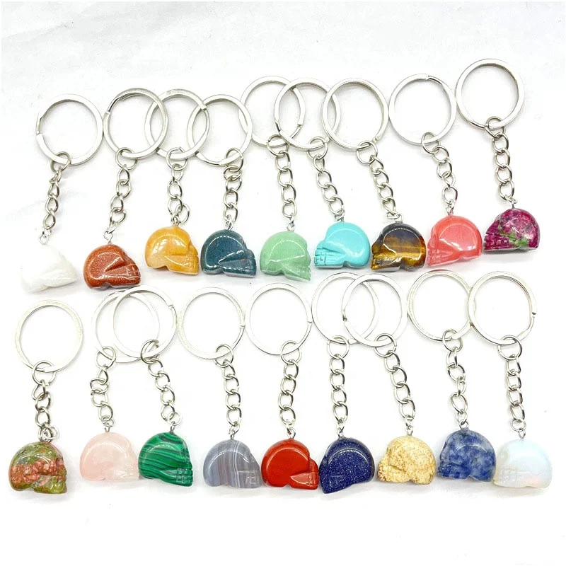 

Wholesale Key Chain Natural Crystal Quartz Gemstone Small Skull Key chain