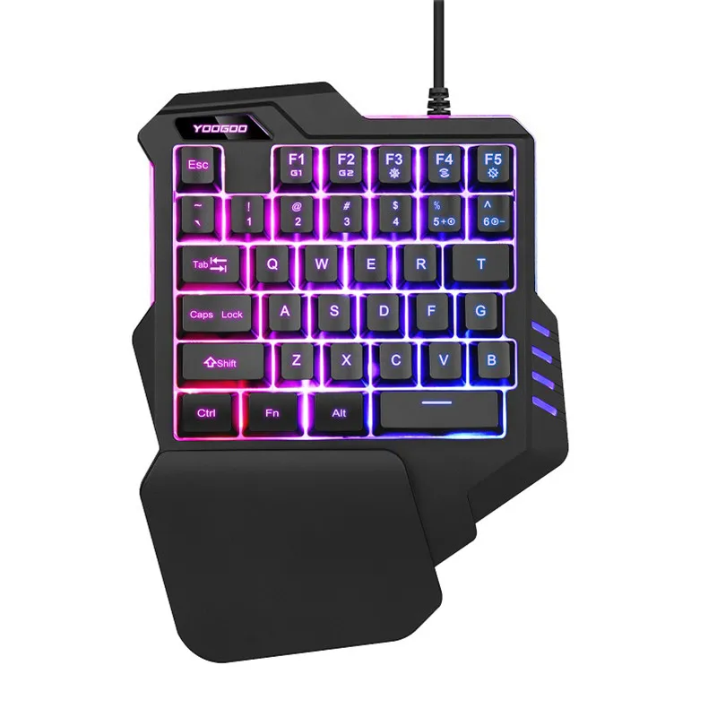 

G92 One-handed Keyboard Colorful RGB Backlight Non-mechanical 35 key USB Wired Gaming Keypad Keyboard with Wrist Pad, Black