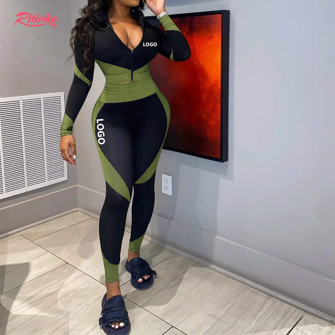 

Sports Biker Long Sleeve V Neck Zipper Tops Butt Lift Push Up Leggings Two Piece Set 4xl 3xl Yoga Plus Size Tracksuits For Women, Red, purple, gray, green, blue, orange