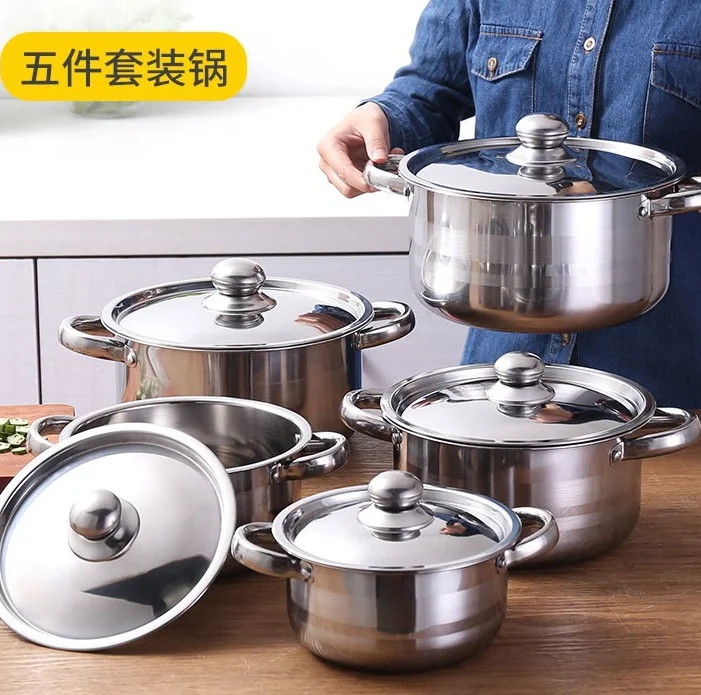 

2020 China Cheap Non Stick Stainless Steel Mirror polish Cookware Sets 10 Pieces Kitchen Ware Cheap Cookware Pots and Pans Set