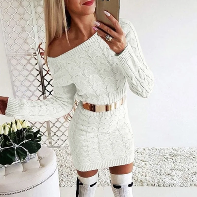 High Quality Sexy Tight Dress Off Shoulder Knitted Sweater Close ...