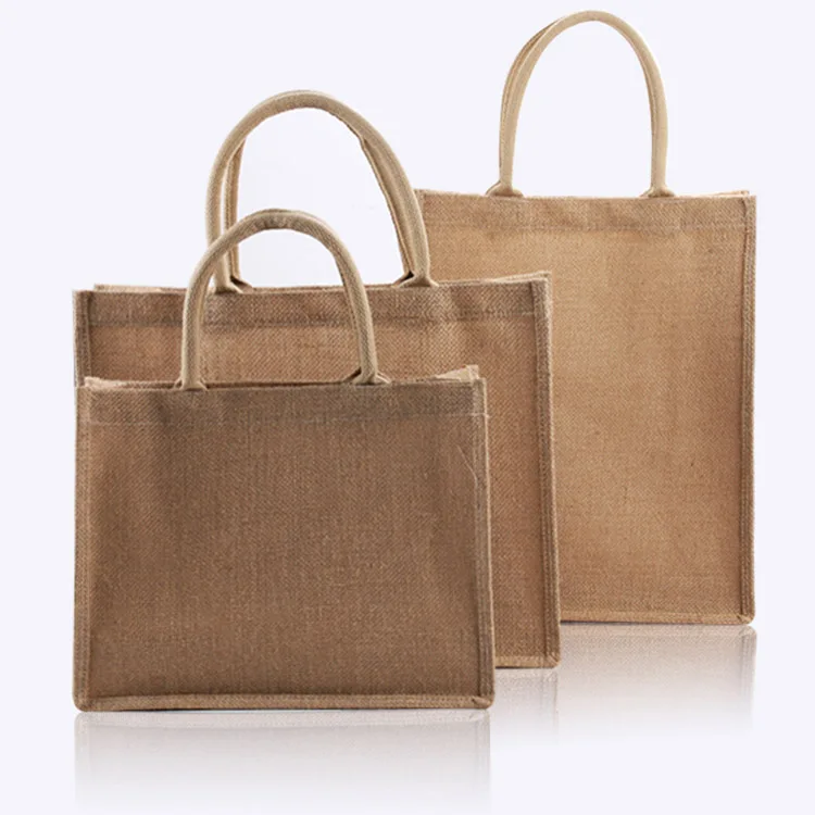 

Wholesale custom logo eco friendly natural plain gift jute burlap beach bag with handle, Customized color