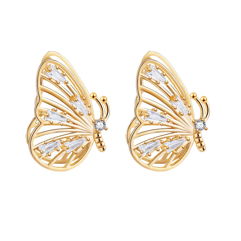 

Trendy Butterfly Wings Earrings Mini Gold Plated 925 Silver Needle Zircon Small Butterfly Earrings