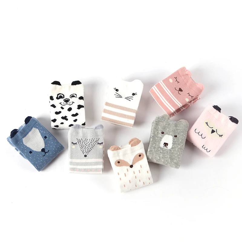 

Child New Design Wholesale Striped Lovely Fox Cute Animal Kid Cotton Breathable Baby Socks Anti Slip 5 Pairs Of